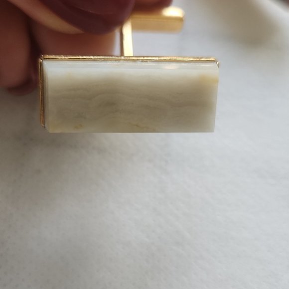 Vintage stone cufflinks white red golden 2 sets - Picture 2 of 3